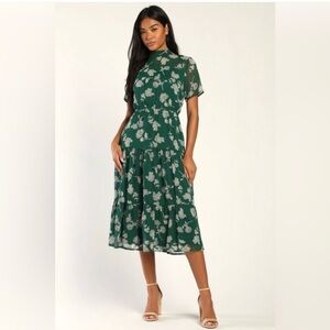 Lulu's Emerald Floral Midi Dress